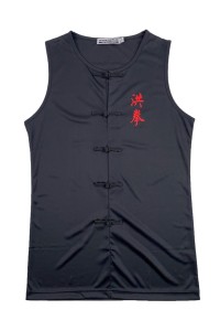 大量訂製功夫衫背心  設計黑色印花LOGO武館衫  中國結鈕扣  功夫衫制服公司 Martial017